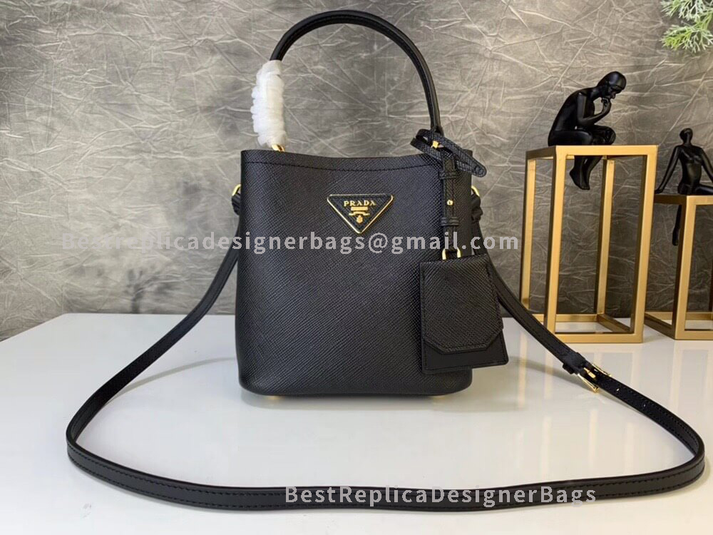 Prada Black Mini Saffiano Leather Bucket Bag GHW 217